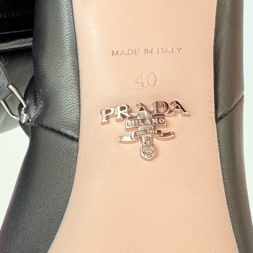 Prada Black Nappa Leather Triangle logo Plaque heel ankle booties EU 40 - Picture 12 of 13